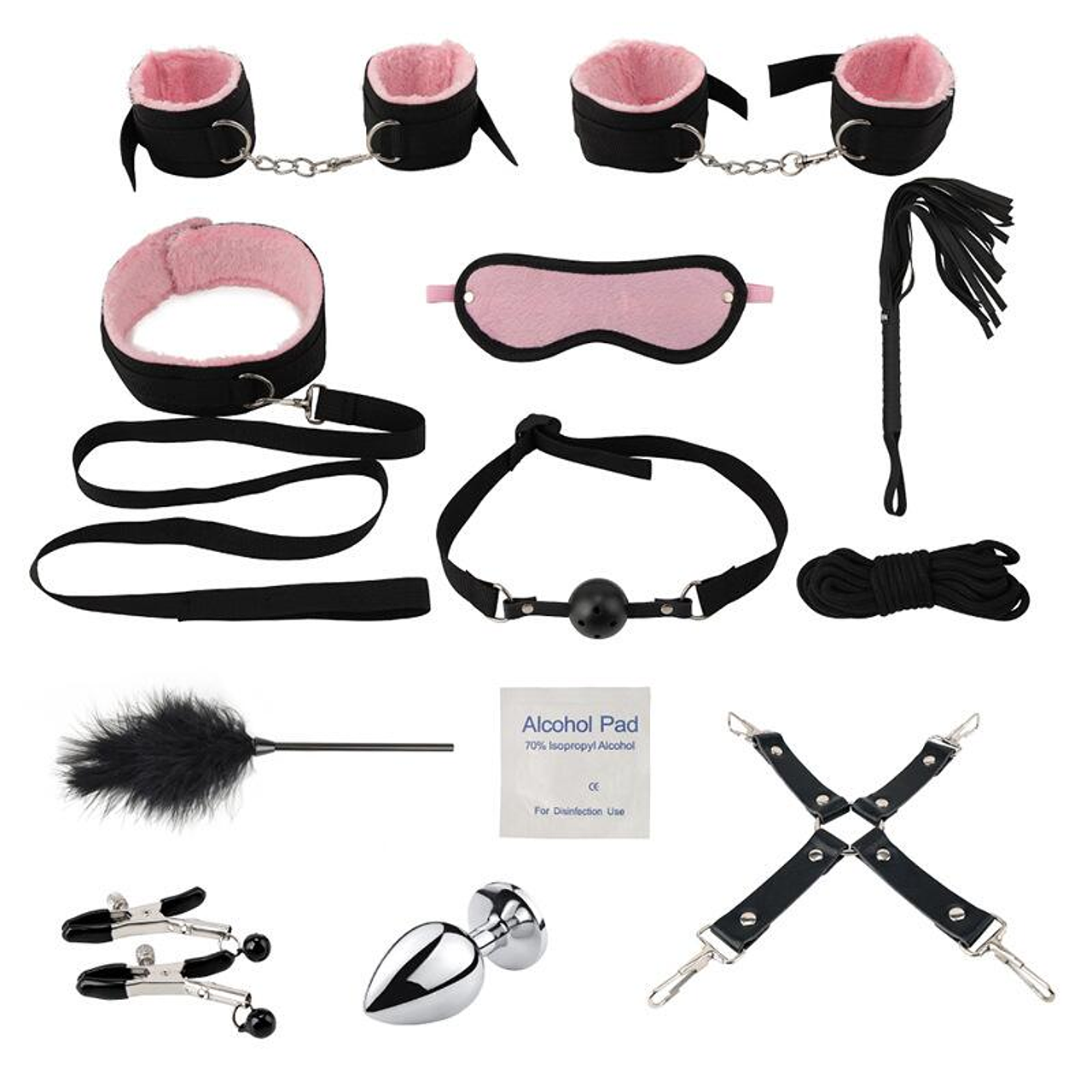 Set Kit De 12 Accesorios En Color Negro / rosado